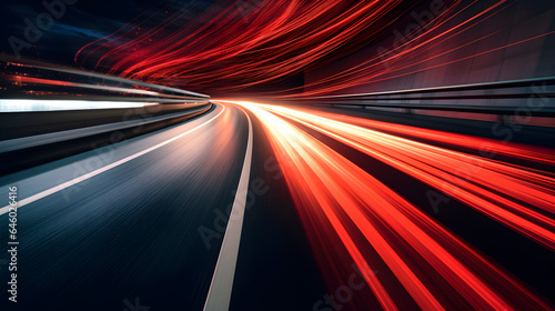 Dynamic Photograph of Light Streaks Capturing Speed and Motion on Bustling Highway.