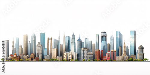 Array of various skyscraper structures  set against a white backdrop