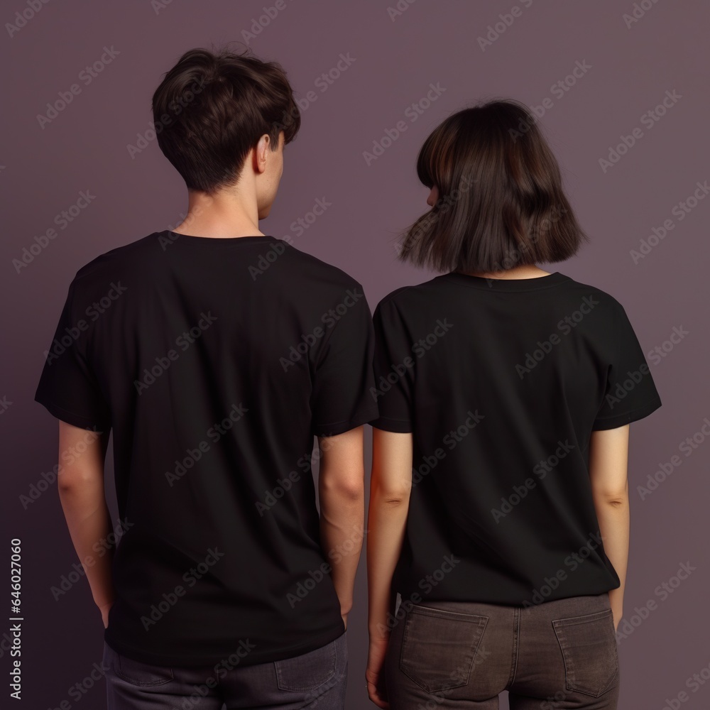 Fototapeta premium Illustration of a fashion portrait with plain t-shirt mockup, AI Generated