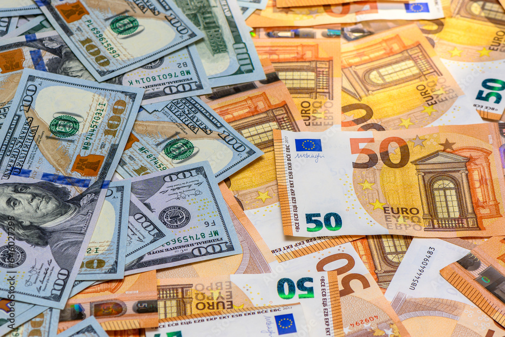 American dollars at 100 and euros at 50 as a background, studio shot 7 American dollars at 100 and euros at 50 as a background, studio shot 7