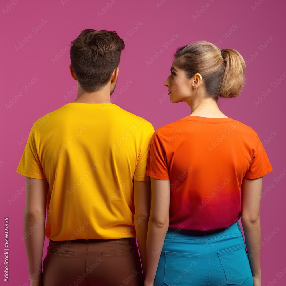 Fototapeta premium Illustration of a fashion portrait with plain t-shirt mockup, AI Generated
