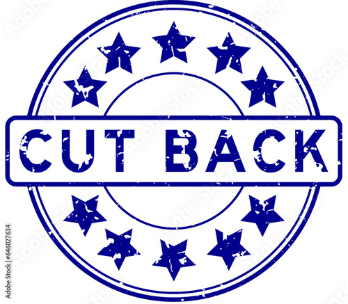 Grunge blue cut back word with star icon round rubber seal stamp on white background