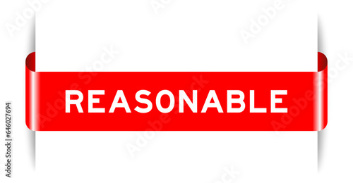 Red color inserted label banner with word reasonable on white background