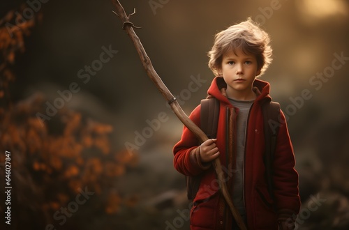 Atmospheric Woodland Imagery: Child with Sticks at Play