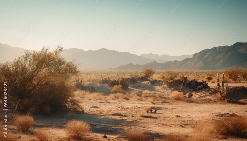 Fototapeta premium A tranquil dusk in the arid savannah, beauty in nature generated by AI