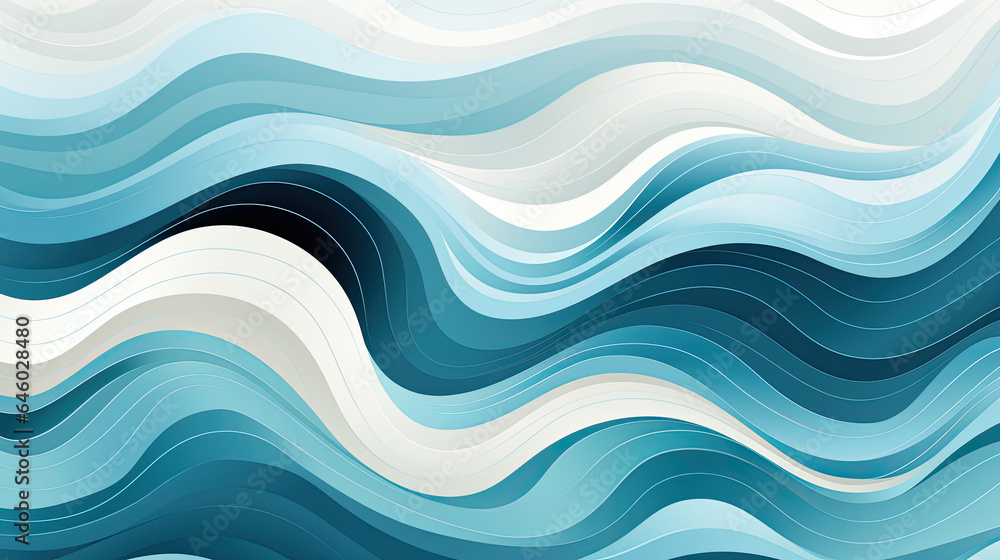 Illustration of a vibrant blue and white wavy background, details, lines and curves graphics texture, shape concept, AI