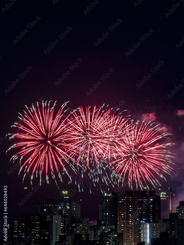 Fireworks in the city at night time. Fireworks in the city at night time.