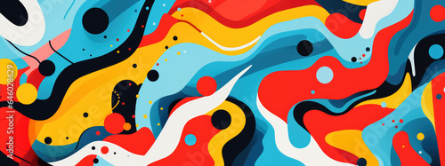 illustration of an abstract painting with vibrant colors and diverse shapes  blue  yellow  red  colorful design pattern  imaginative wallpaper  AI