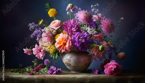 A colorful bouquet of fresh flowers brightens up the room generated by AI © Stockgiu