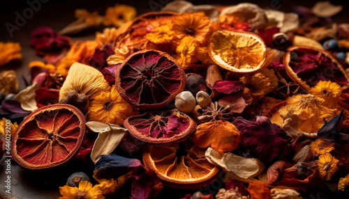 Aromatic potpourri of dried plants and spices for autumn decoration generated by AI