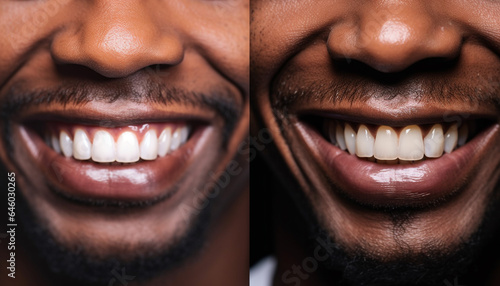 African man and Caucasian woman share toothy smiles in studio generated by AI