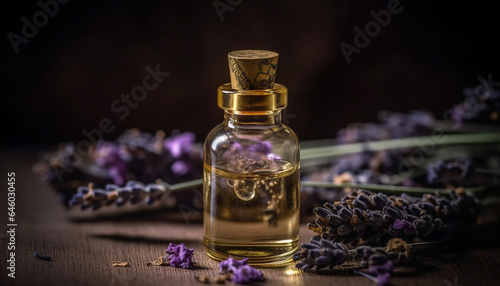 Organic herbal oil for luxury aromatherapy relaxation at health spa generated by AI
