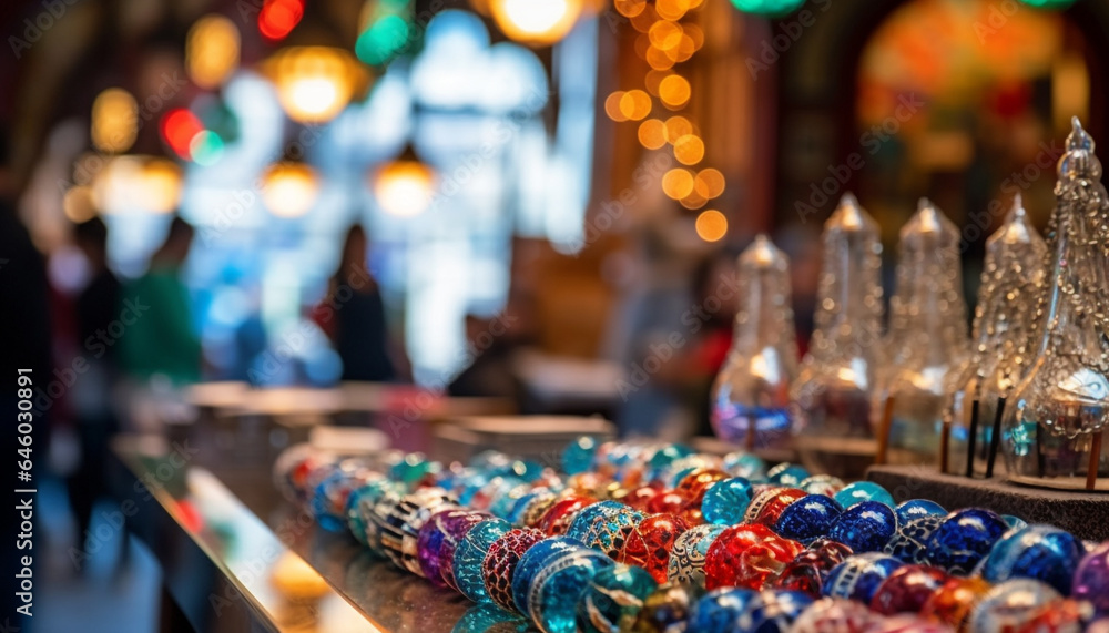 The illuminated souvenir store showcased a vibrant collection of crafts generated by AI The illuminated souvenir store showcased a vibrant collection of crafts generated by AI