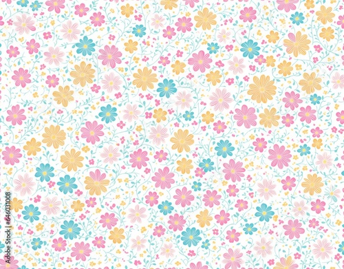 Pattern of multi-colored flowers. AI generated.