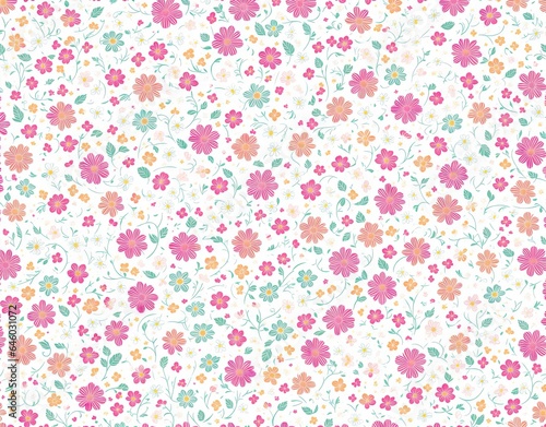 Pattern of multi-colored flowers. AI generated.