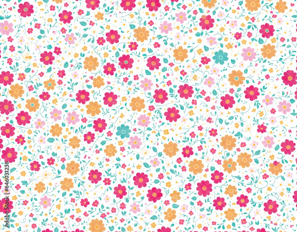 Pattern of multi-colored flowers. AI generated.