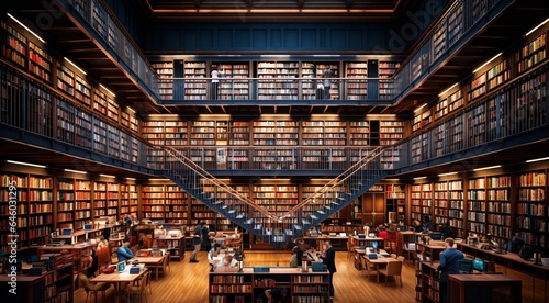 world largest library, library background, modern designed library, much more books in the library photo