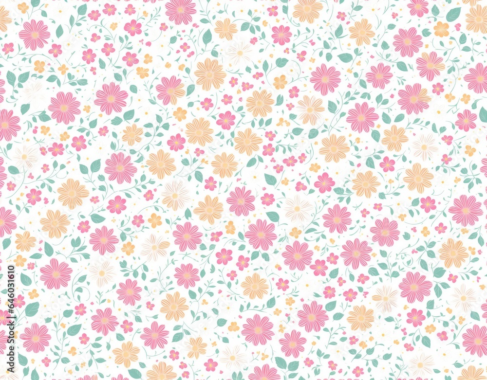 Pattern of multi-colored flowers. AI generated.