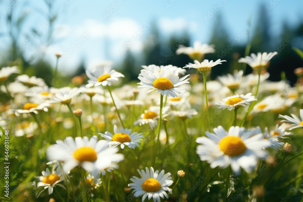 Sunset of daises in a field at sunset