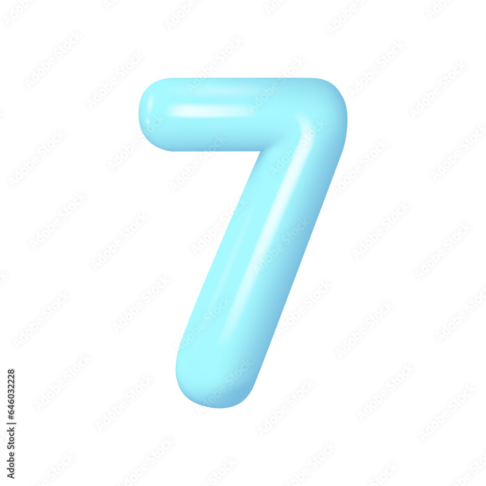 Blue number 7. Plastic volumetric number 1 with highlights. Realistic volume rendering figure. Vector Blue number 7. Plastic volumetric number 1 with highlights. Realistic volume rendering figure. Vector