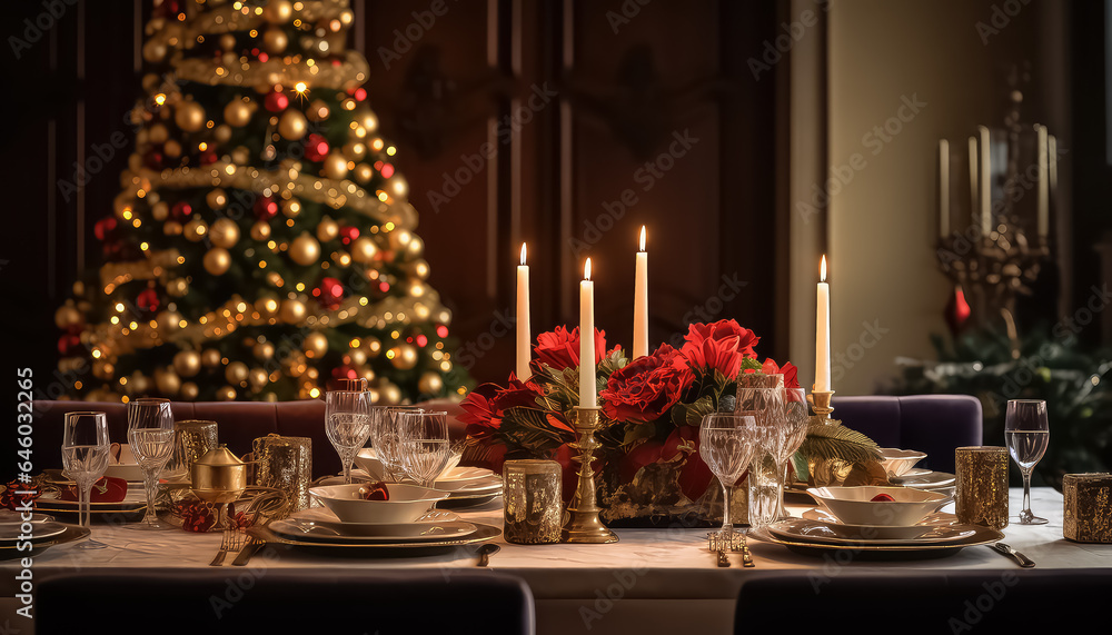 Festive table for guests on New Year's Eve or Christmas