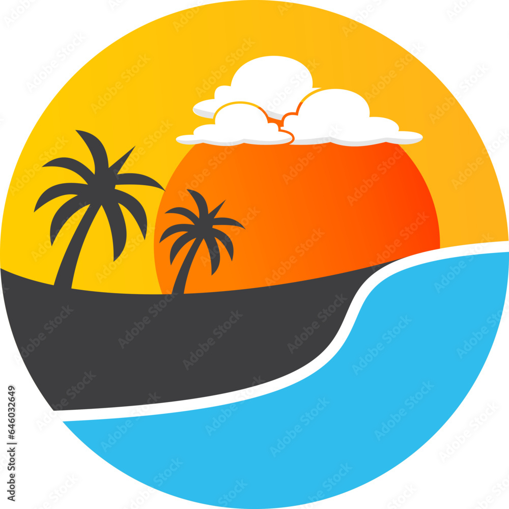 Beach With Coconut Tree Icon