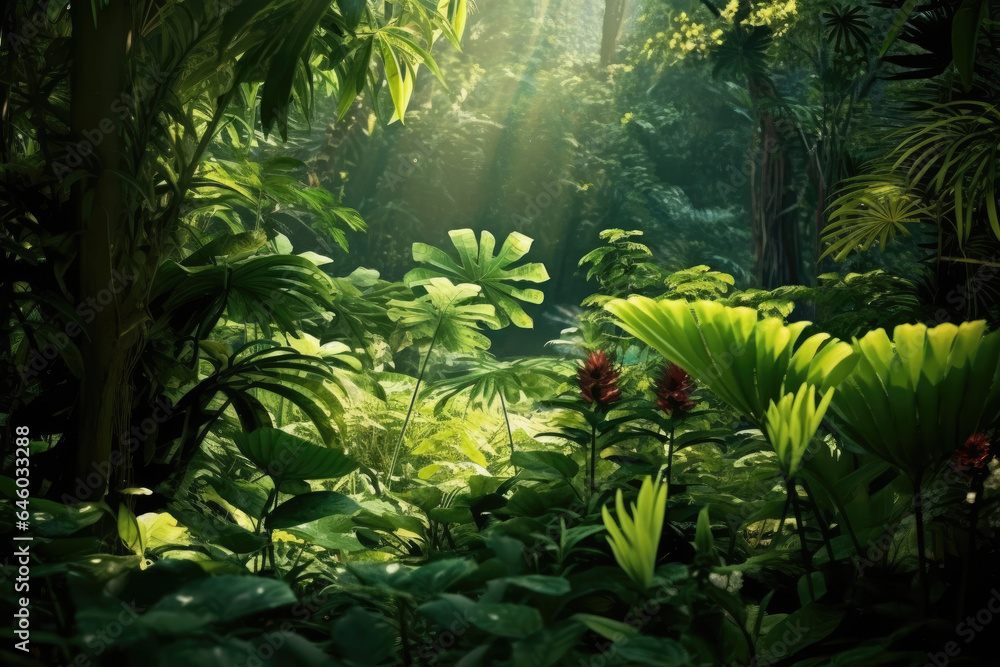Tranquil Rainforest Lush Green Foliage in Natural Environment