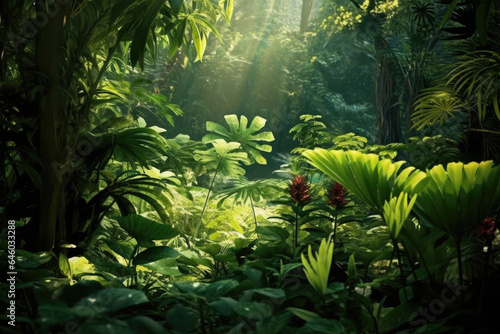Tranquil Rainforest Lush Green Foliage in Natural Environment