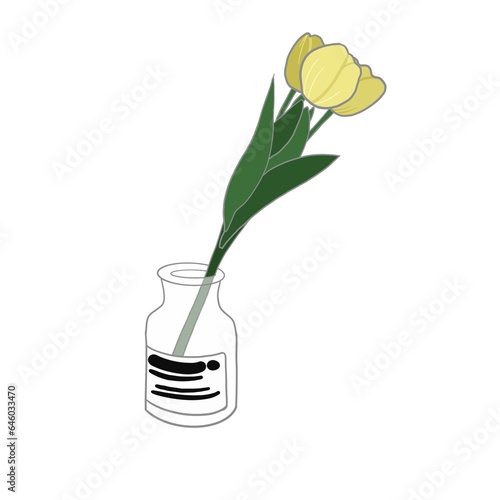 Yellow tulips in vase. Garden flowers bouquet icon.