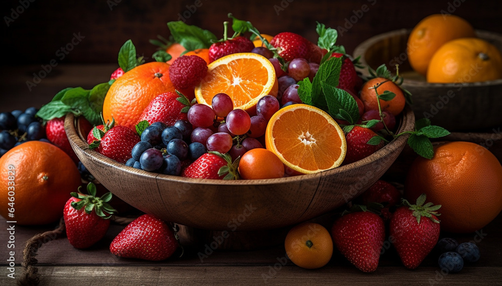 A gourmet fruit bowl with ripe, juicy citrus variation generated by AI