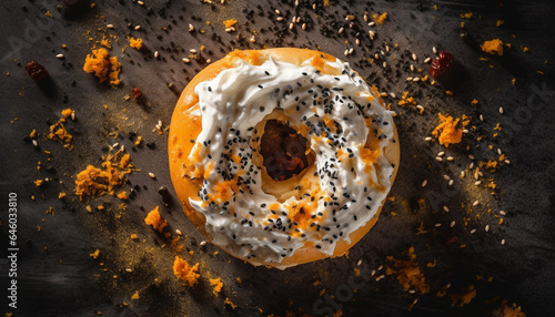 Gourmet donut, sweet temptation, indulgence in unhealthy eating celebration generated by AI