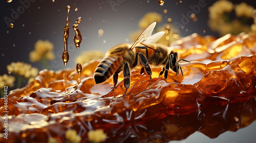 bees guarding honey in a hive, generative ai photo
