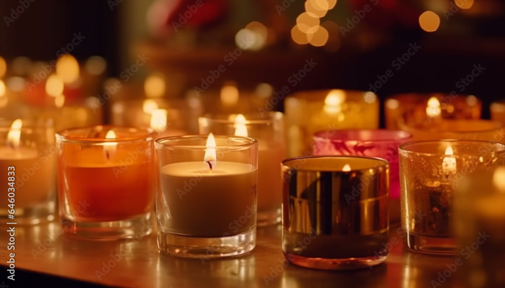 Glowing candlelight illuminates the tranquil scene, symbolizing spirituality and relaxation generated by AI Glowing candlelight illuminates the tranquil scene, symbolizing spirituality and relaxation generated by AI
