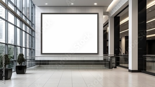  Empty Advertising Billboard Frame on Wall in Office Lobby Copy Space for Mock - Up Design Template