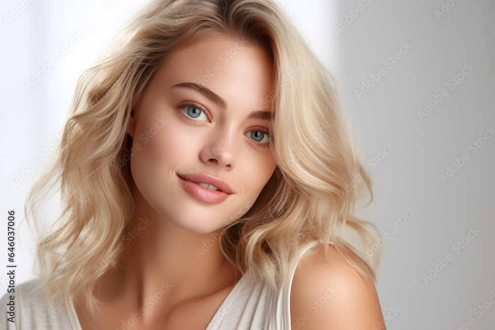 Beautiful young blond woman with long hair portrait Beautiful young blond woman with long hair portrait