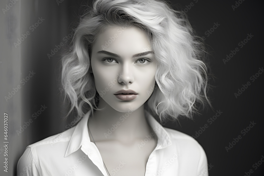 Beautiful young blond woman with long hair portrait