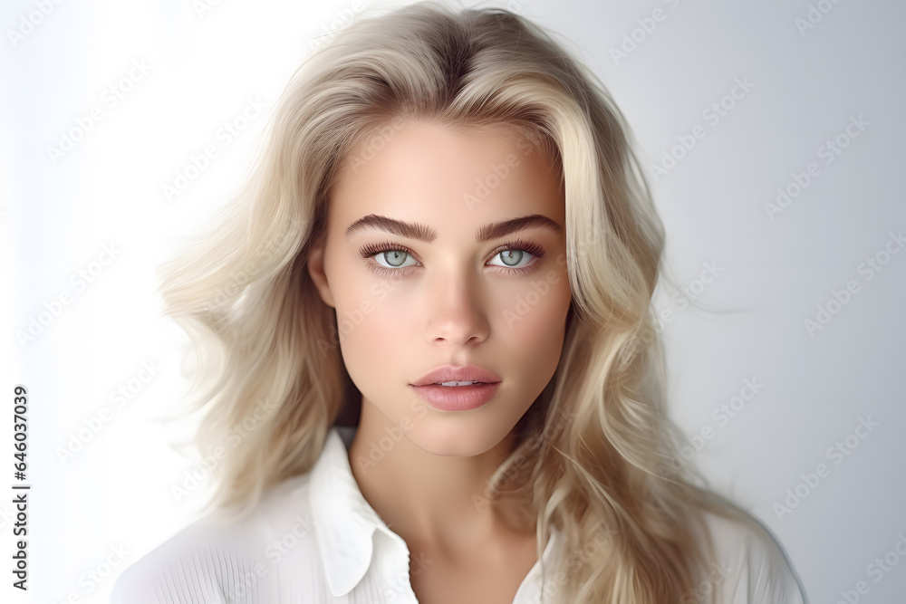 Beautiful young blond woman with long hair portrait Beautiful young blond woman with long hair portrait