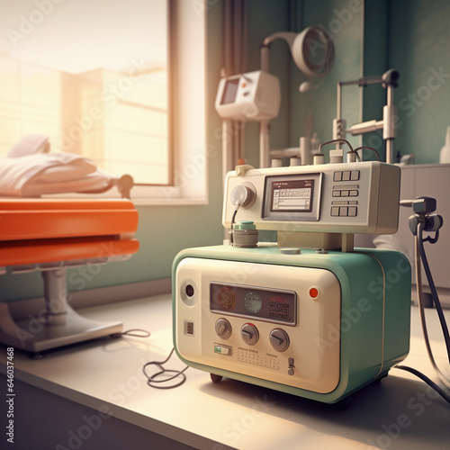 Emergency medical technology defibrillator in Hospital Room