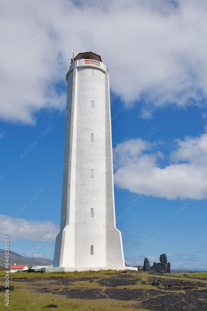 Lighthouse at Arnarstapi coast in Snaefellsnes Peninsula, Iceland