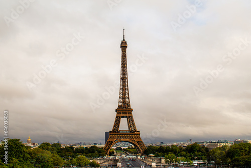 Eiffel Tower with cloudy sky