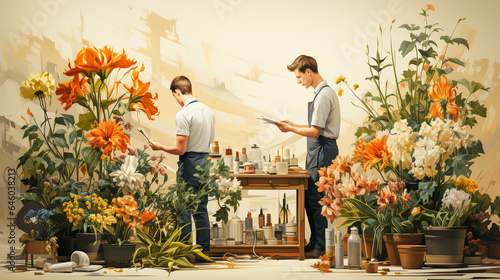 Florists minimalis characters working at Flower store , AI generated
