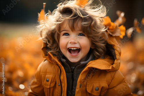 happy little child, baby girl laughing and playing in autumn  © Gonzalo