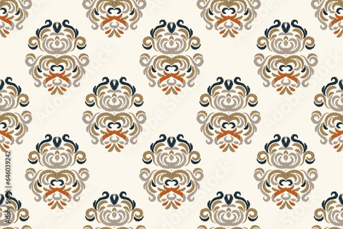 Ikat Damask Paisley Embroidery Background. Ikat Frame Geometric Ethnic Oriental Pattern traditional.aztec Style Abstract Vector illustration.design for Texture,fabric,clothing,wrapping,sarong.