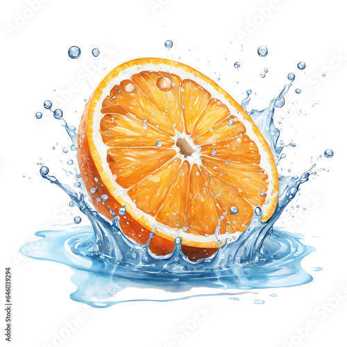 orange and water splash -transparent background
