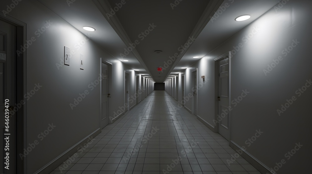 Vue en perspective d'un couloir gris  vide, généré par IA
