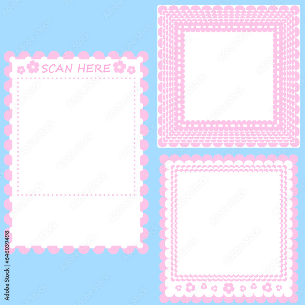 Frame border square qr code scan for retail shop cherry blossom cute white Frame border square qr code scan for retail shop cherry blossom cute white