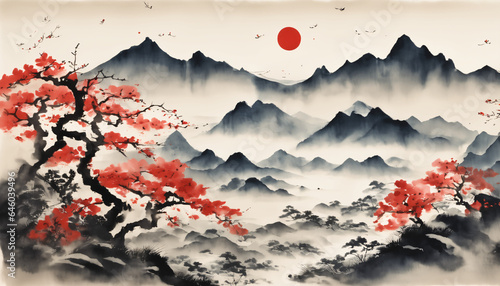 Japanese Ink landscape painting 