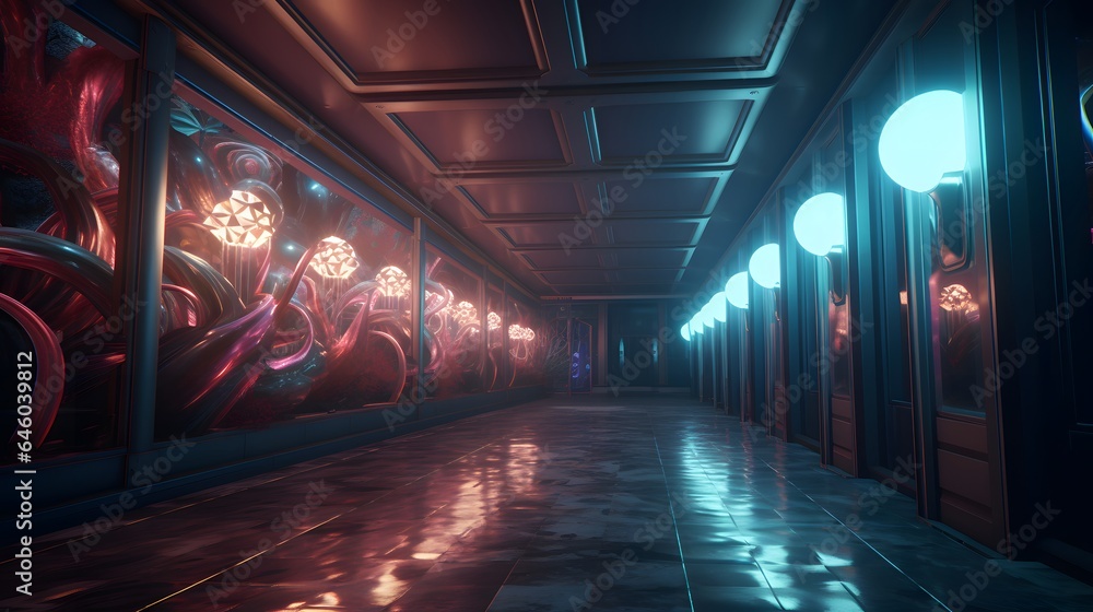 Vue en perspective d'un couloir futuriste vide, généré par IA Vue en perspective d'un couloir futuriste vide, généré par IA