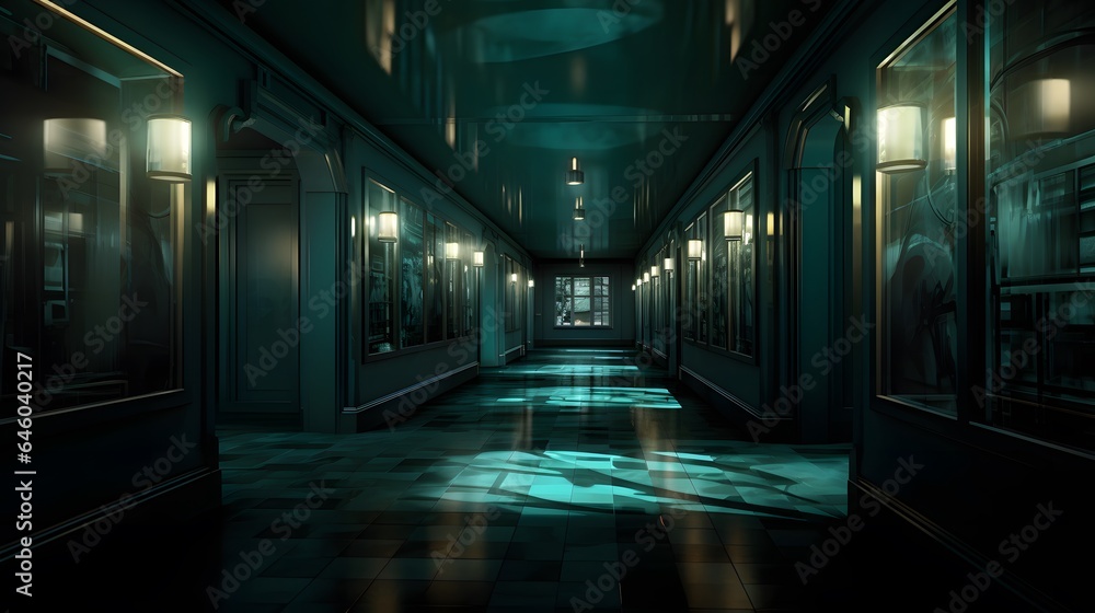 Fototapeta premium Vue en perspective d'un couloir de musée vide, généré par IA