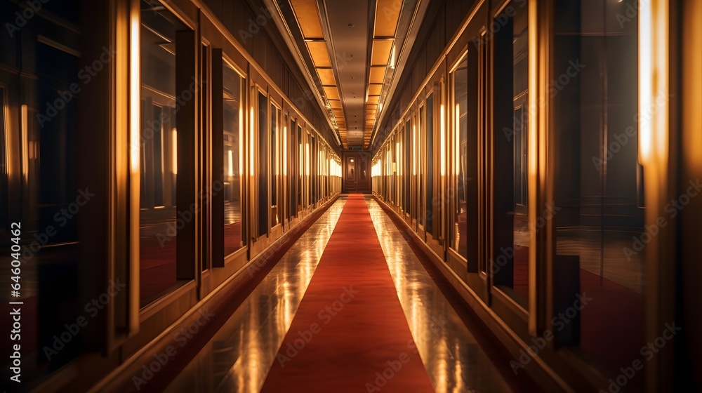 Vue en perspective d'un couloir vide avec des miroirs, généré par IA